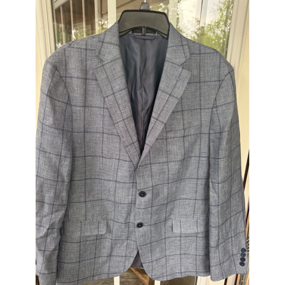 Lauren Ralph Lauren Light Blue/Grey Plaid Classic Fit Stretch Suit Jacket 42R